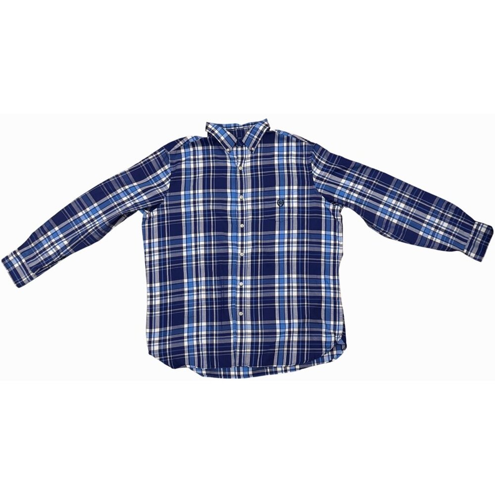Chaps Plaid Button Down Shirt XL Blue Long Sleeve Cotton Blend Casual Preppy